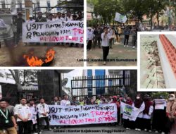 Dipicu Proyek Diduga Bermasalah, Massa Bakar Ban di Depan Kantor BBWS Sumatera II dan Orasi di Kejatisu